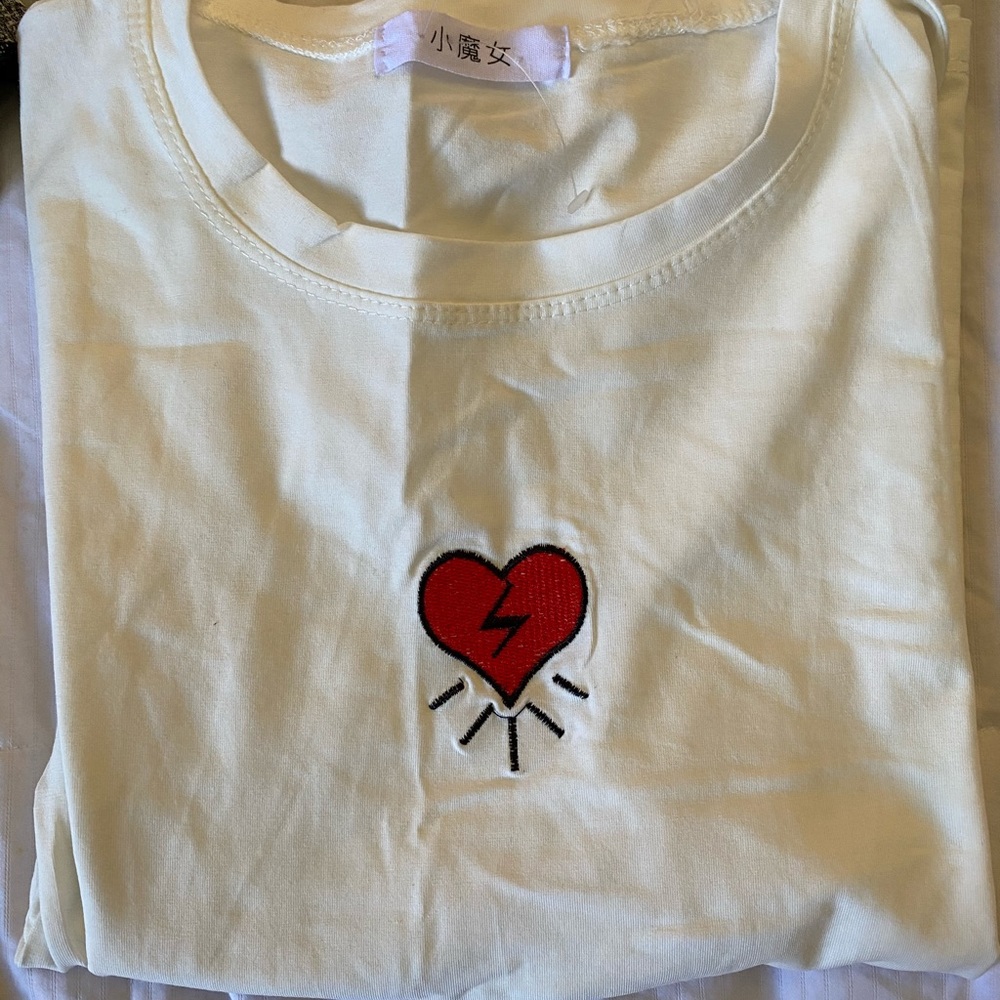 Heart broken white tee